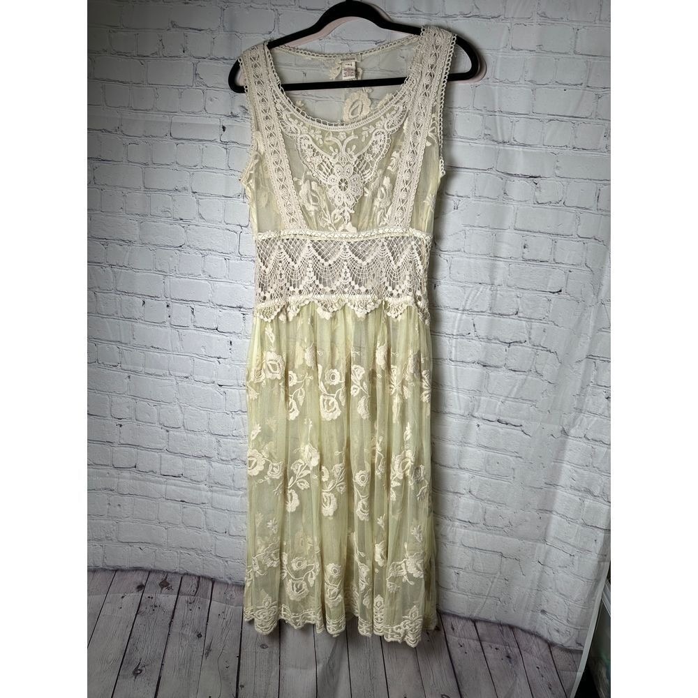 Sundance Cream Lace Floral Embroidered Sleeveless Dress Boho Romantic Size 8